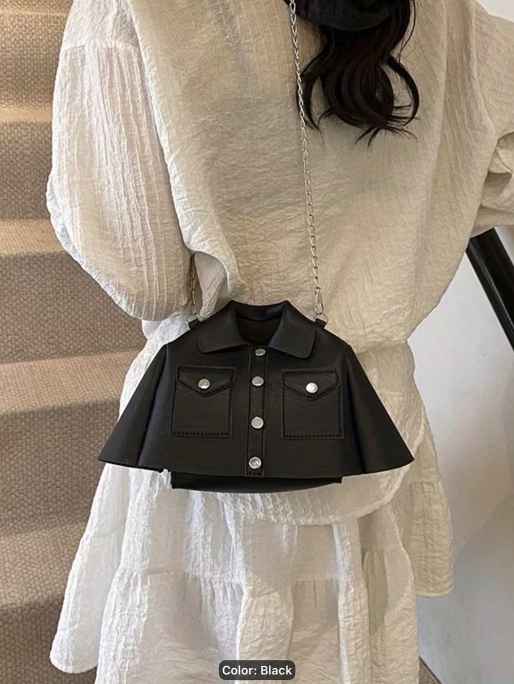 Unique Black Mini Bag Shaped Like a Jacket with Chain Strap